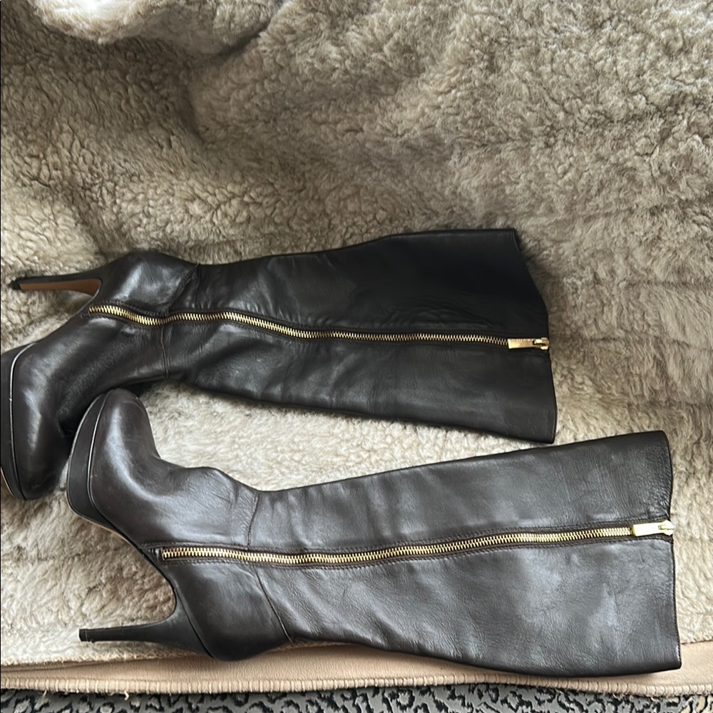 Elegant Brown Leather Knee-High Boots